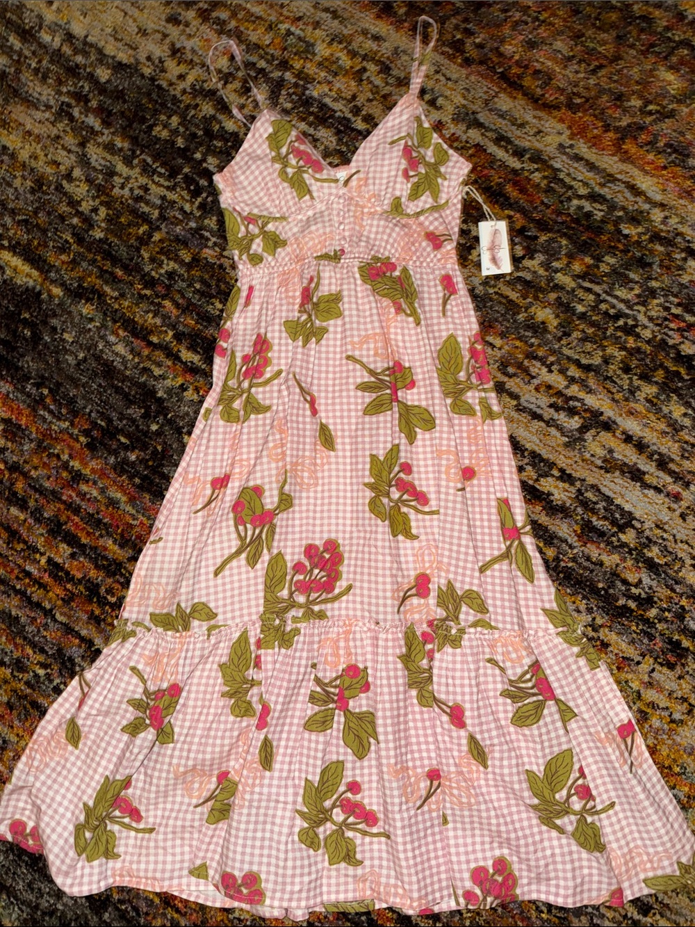 NEW Pink Floral Gingham Sundress M